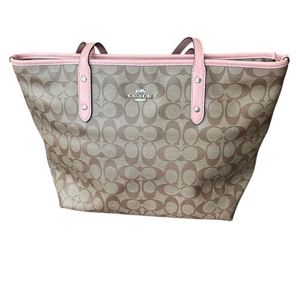 Coach F58292 Signature City Zip Tote Khaki Blush Light Pink - Picture 1 of 9